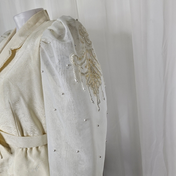 Vintage Nomi Rubinstein ivory puff sheer sleeve embellished jacket medium - Picture 4 of 16